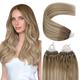 YoungSee Micro Ring Hair Extensions Ombre 20 Inch Light Brown Micro Beads Hair Extensions Real Hair Ombre Light Brown to Blonde Balayage Micro Loop Hair Extensions Real Human Hair Natural 50s/50g