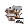 Farberware 21890 Dishwasher Safe Nonstick Cookware Pots and Pans Set, 15 Piece, Copper