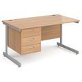 All Beech C-Leg Clerical Office Desk 3 Drawer, 140wx80dx73h (cm)