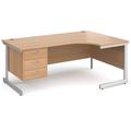 Tully I Right Hand Ergonomic Office Desk 3 Drawers, 180wx120/80dx73h (cm), Beech, Fully Installed