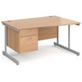 All Beech C-Leg Right Hand Wave Office Desk 2 Drawers, 140wx99/80dx73h (cm), Express Delivery