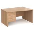 Tully Panel End Right Hand Wave Office Desk 3 Drawers, 140wx99/80dx73h (cm), Beech