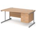 Tully I Left Hand Wave Office Desk 3 Drawers, 160wx99/80dx73h (cm), Beech, Express Delivery