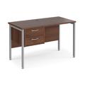 Value Line Deluxe H-Leg Narrow Rectangular Office Desk 2 Drawers (Silver Legs), 120w60dx73h (cm), Walnut, Express Delivery