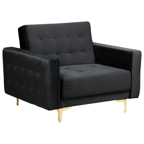Sessel Schwarz Samtstoff mit Metallbeinen in Gold Verstellbare Rückenlehne Modern Glamourös Wohnzimmer Ausstattung Möbel Sitzmöbel