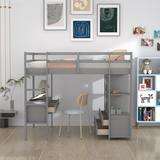 Hadeeqah Full Loft Bed w/ Built-in-Desk by Harriet Bee Wood in Gray | 65 H x 58.5 W x 78.3 D in | Wayfair CB1791D323484D43AE1A4C254C428E38