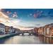 Winston Porter Snelson Sunrise Over Ponte Vecchio by Britus - Wrapped Canvas Photograph Canvas in Blue/Brown/Yellow | 8 H x 12 W x 1.25 D in | Wayfair