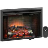 PuraFlame Klaus Electric Fireplace Insert with Fire Crackling Sound Glass Door and Mesh Screen 750/1500W Black 33 1/16 Inches Wide 21 Inches High