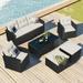 6 Piece Outdoor Dining Sets PE Rattan Wicker Furniture with Seat Sofa Wicker Chairs Ottomans Coffee Table Removable Cushions All-Weather Patio Conversation Set for Backyard Garden Poolside