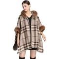 PIKADINGNIS Cloak Wraps Shawl Luxurious Poncho for Women Hooded Faux Fur Trimmed Cardigan Cape Pashmina Elegant Coat for Cold Weather