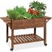 Bilot 57x20x33in Mobile Raised Garden Bed Elevated Wood Planter Box Stand for Backyard Patio w/Folding Side Tables Locking Wheels - Brown