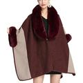 CoCopeaunts Women s Faux Fur Trim Coat Jacket Warm Stripe Wrap Cape Cloak Coat Faux Cashmere Cloak Poncho Cardigan Coat