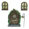 GYZEE Fairy Door Cabin Set of 4 Garden Ornaments Outdoor Decor Home Resin Solar