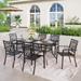 Patio Dining Set 7 Piece Metal Rectangle Patio Table with 2.6" Umbrella Hole and 6 Metal Dining Chairs, Black