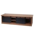 Mendler TV-Rack HWC-K75, Fernsehtisch TV-Board, Schiebetüren Staufächer, Holz-Optik Industrial Metall 43x150x40cm ~ braun