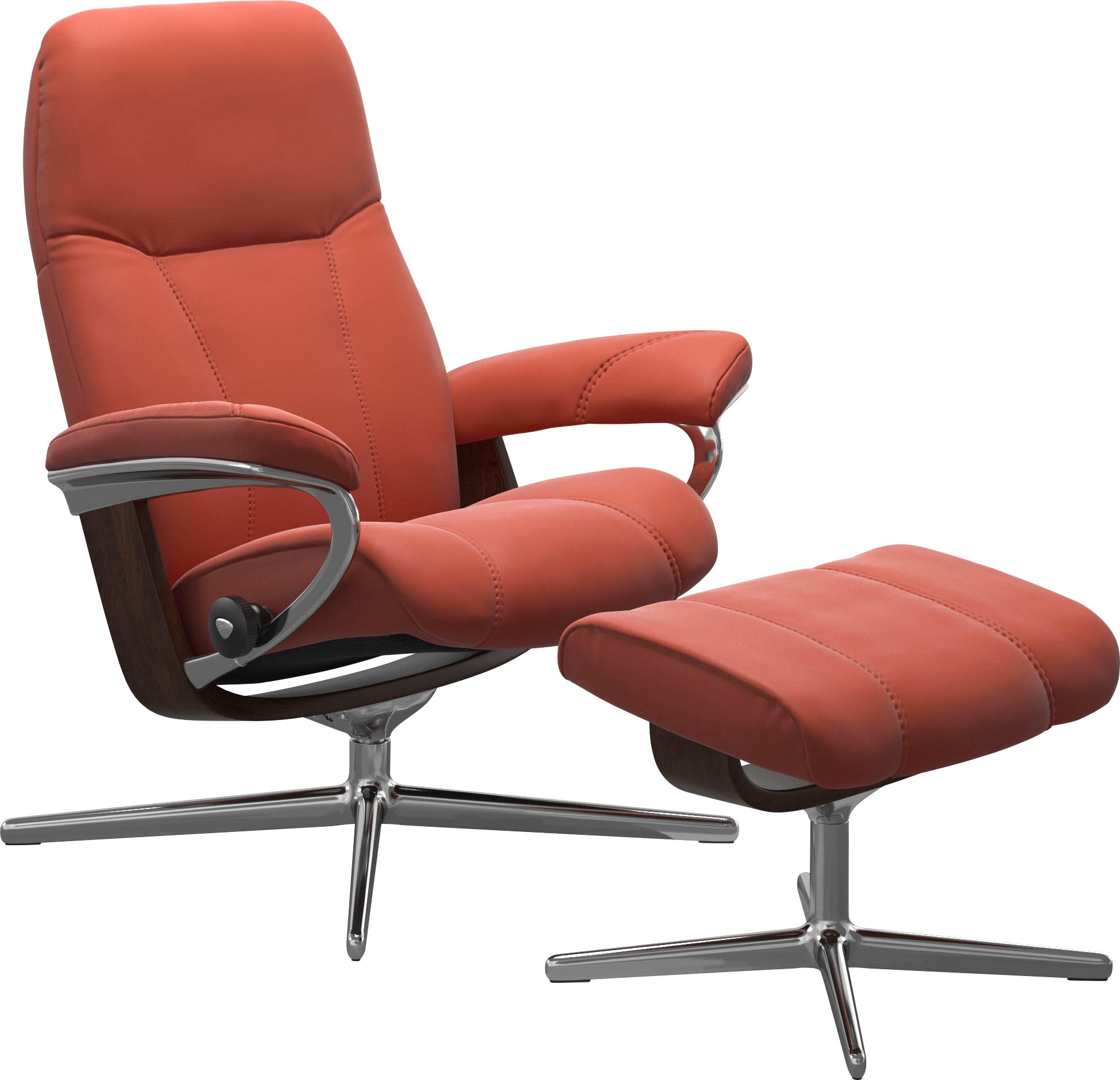 Relaxsessel STRESSLESS "Consul", braun (henna), B:91cm H:102cm T:79cm, Sessel, Relaxsessel, mit Hocker, mit Cross Base, Größe S, M & L, Holzakzent Braun