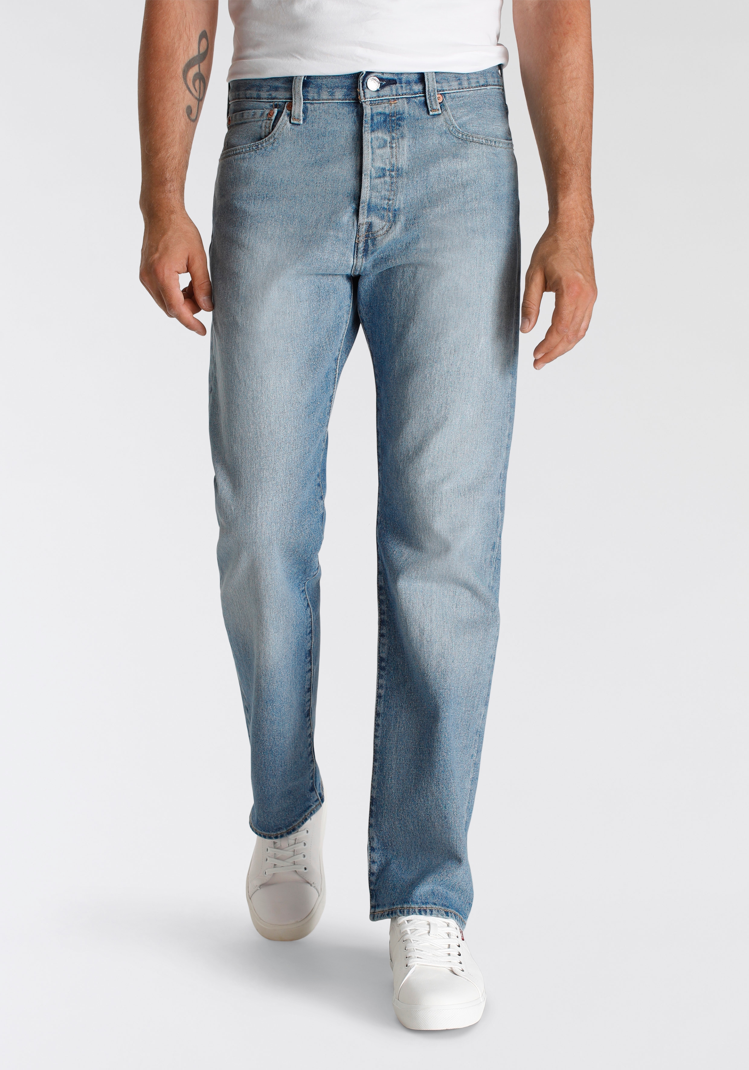 Straight-Jeans LEVI'S "501 LEVI'S ORIGINAL", Herren, Gr. 34, Länge 34, blau (stretch it out), Denim/Jeans, Obermaterial: 99% Baumwolle, 1% Elasthan, normal lang, Jeans Straight-Jeans, mit Markenlabel