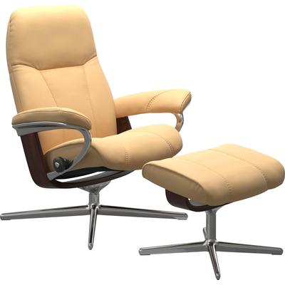 Relaxsessel STRESSLESS "Consul", gelb, B:91cm H:102cm T:79cm, Sessel, mit Cross Base, Größe S, M & L, Holzakzent Braun Image