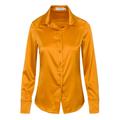 Women's French Cuff Silk Blouse - Orange Small Farinaz