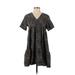 Shein Casual Dress - Mini V-Neck Short sleeves: Black Dresses - Women's Size Small