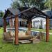 Outdoor Galvanized Steel Roof Gazebo Pergola w Wooden Coated Alumninum Frame, Privacy Curtains and Nettings Include