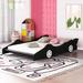 Full Size Pine Wood Race Car-Shaped Kid's Platform Bed with Wheels Design and Rails on Both Sides