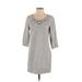 Ann Taylor Casual Dress - Shift Scoop Neck 3/4 sleeves: Gray Marled Dresses - Women's Size Small Petite