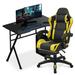 Inbox Zero Gaming Desk & Pedal Computer Chair Set Home Office Wood/Metal in Black/Yellow | 30 H x 39.5 W x 23.5 D in | Wayfair