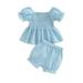 Bagilaanoe 2pcs Toddler Baby Girl Short Pants Set Stripe Short Puff Sleeve A-Line Dress Tops + Shorts 6M 9M 12M 18M 24M 3T Kids Casual Summer Outfits