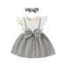 Bagilaanoe Toddler Baby Girl Dress Plaid Fly Sleeve A-line Dresses + Headband 3M 6M 9M 12M 18M 24M 3T Kid Summer Patchwork Skirt