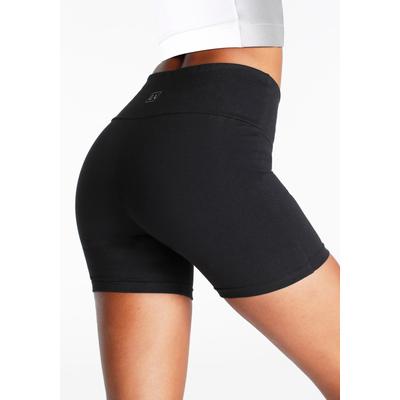 Shorts LASCANA, Damen, Gr. 48/50, N-Gr, schwarz, Single Jersey, Obermaterial: 95% Baumwolle, 5% Elasthan, unifarben, Basic, kurz, Hosen, mit breitem Bündchen und Logodruck, Loungewear Image