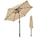 TANGZON 2.7M/3M Garden Parasol Umbrella, Tilting Patio Umbrella with 18/24 Solar Powered LED Lights & Crank Handle, Outdoor 6/8-Rib Market Parasol Sunshade for Beach Poolside Balcony (Beige, 2.7M)