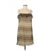 Glam Casual Dress - Shift Square Sleeveless: Brown Chevron/Herringbone Dresses - Women's Size Medium