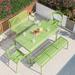 Corrigan Studio® Fynley Rectangular 7 - Person 59.06" Long Aluminum Outdoor Dining Set Metal in Green | 59.06 W x 31.5 D in | Wayfair