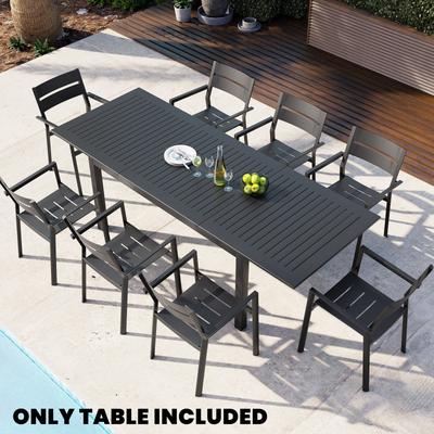 Outdoor Dining Extending Table Rectangular with Extension Leaf, Expandable Aluminum Table - See Picture