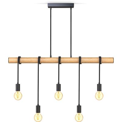 B.K.LICHT Pendelleuchte "BK_PL1339 Holz-Pendellampe, Schwarz matt, Hängelampe Esstisch", schwarz, H: 103,00cm, Lampen, 5-flammig, E27-Fassung, ohne Leuchtmittel (max. 60W), L: 90cm Image