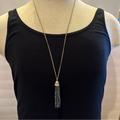 J. Crew Jewelry | J. Crew Necklace- Antiqued Gold Chain W/ Iridescent Black / Gray Beaded Tassel | Color: Black/Gold | Size: Os