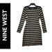 Nine West Dresses | Nine West Multicolored Dress Size 4 Women Long Sleeve Chevron Scoop Neck Stretch | Color: Black/Gold | Size: 4