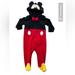 Disney One Pieces | Disney Baby Mickey Mouse Onesie Footed & Hooded Size 6m - Nwt | Color: Black/Red | Size: 6mb