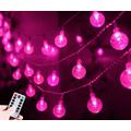 HUGSVIK 25.7FT 50 LED Battery Operated Pink String Lights, 8 Modes Globe Pink Lights for Bedroom, Waterproof Pink Christmas Lights for Bedroom Girls Kids Canopy Tent Playhouse Wedding Camping