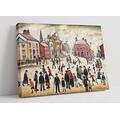 People Standing About Ls Lowry Style Canvas Wall Art Picture Print - 47 inch wide x 32 inch high (Frame Depth 30mm)