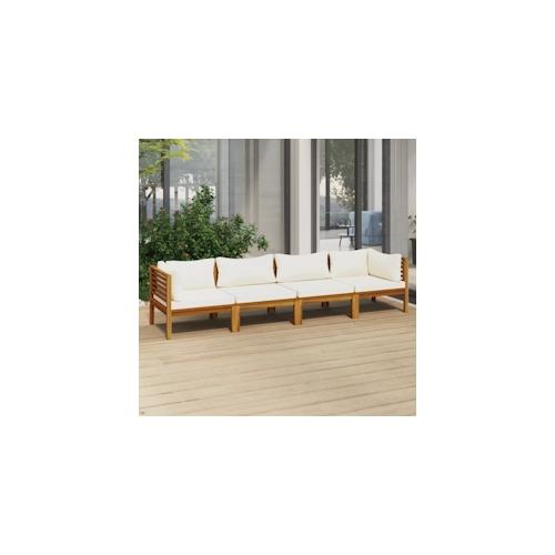 4-Sitzer-Gartensofa mit Creme Kissen Massivholz Akazie