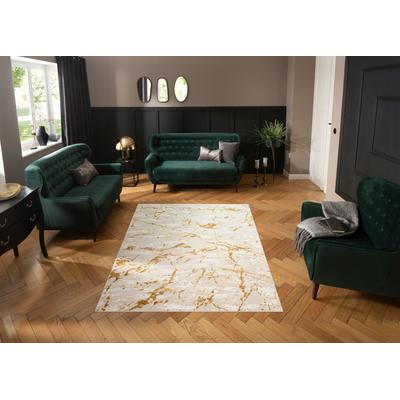 Teppich MY HOME "Kalmus, mit Schrumpfgarn-Effekt, Hoch-Tief" Gr. 7, gold (goldfarben), B:240cm H:11mm L:320cm, Kunstfaser, Teppiche, modernes Marmor Design, Kurzflor-Teppich, weich Image
