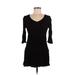 Speechless Casual Dress - Mini V Neck 3/4 sleeves: Black Print Dresses - Women's Size Medium