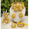 Yellow & White Handmade Floral Jewelry Haldi Mehandi Wedding Bridal Necklace Earrings Maang Tika Bracelets Flower Beautiful Free