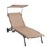 Costway Patio Heavy-Duty Adjustable Chaise Lounge Chair with Canopy Cup holder and Wheels-Brown