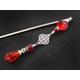 Red Crystals Hairpin, Silver Color Metal Or Wooden Hair Stick