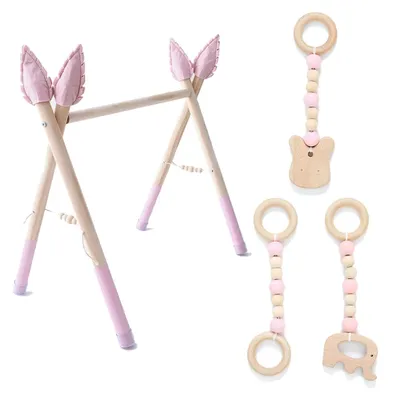 Ensemble de jouets sensoriels de gymnastique pour bébé anneau à tirer support à vêtements en bois