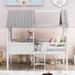 Twin Size Low Loft Wood House Bed with Two Side Windows, Playhouse Loft Bed with Ladder and Full-length Guardrail for Kid