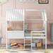 Twin Size Low Loft Wood House Bed with Two Side Windows, Playhouse Loft Bed with Ladder and Full-length Guardrail for Kid